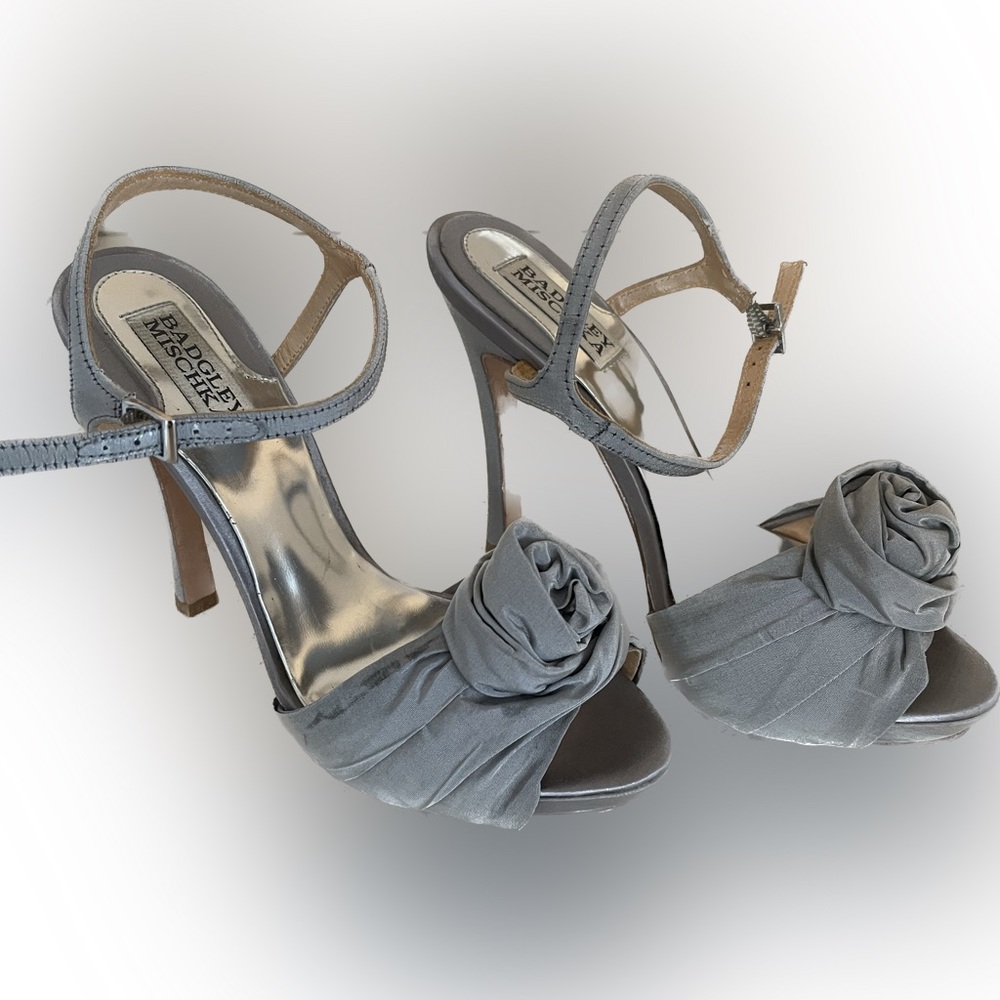Badgley Mischka silver party heels